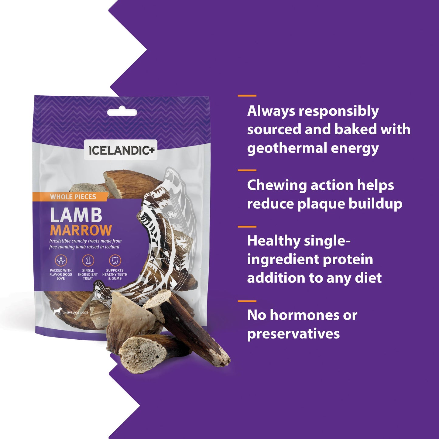 Icelandic+ Lamb Marrow Whole Pieces Dog Treat 4-oz Bag