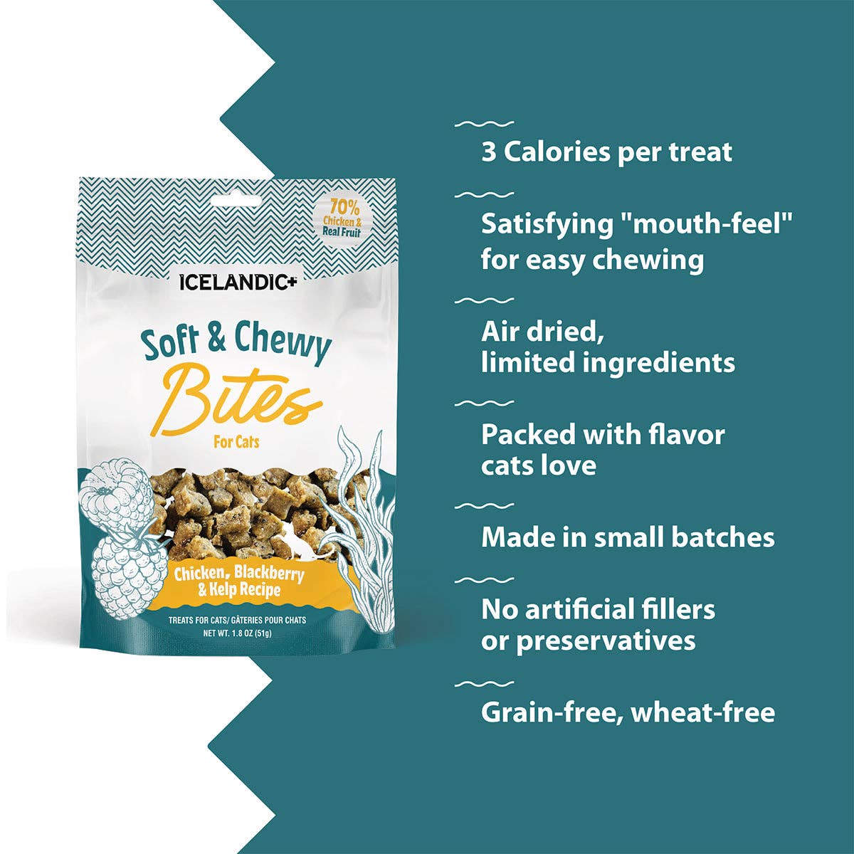 Chicken, Blackberry & Kelp Recipe Soft & Chewy Bites for Cats