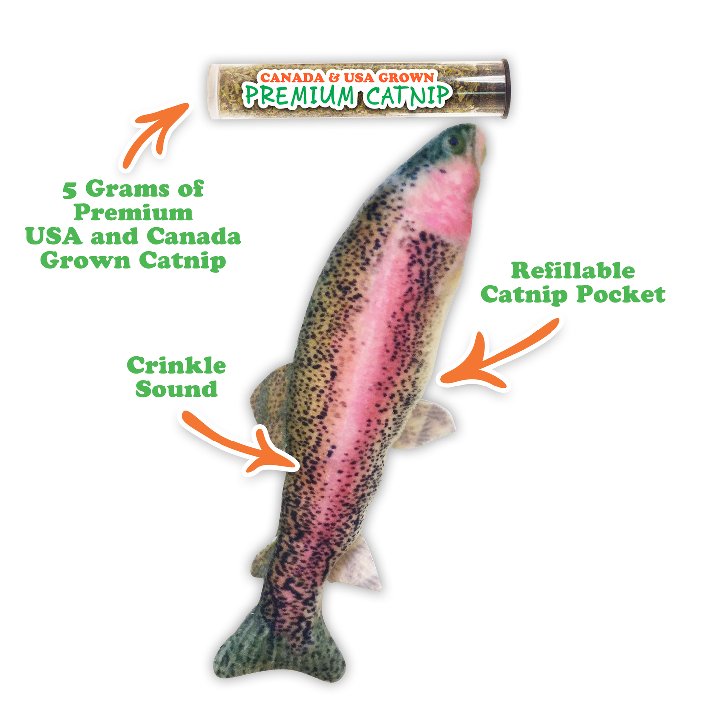 Get Smoked Rainbow Trout Refillable Catnip Cat Toy