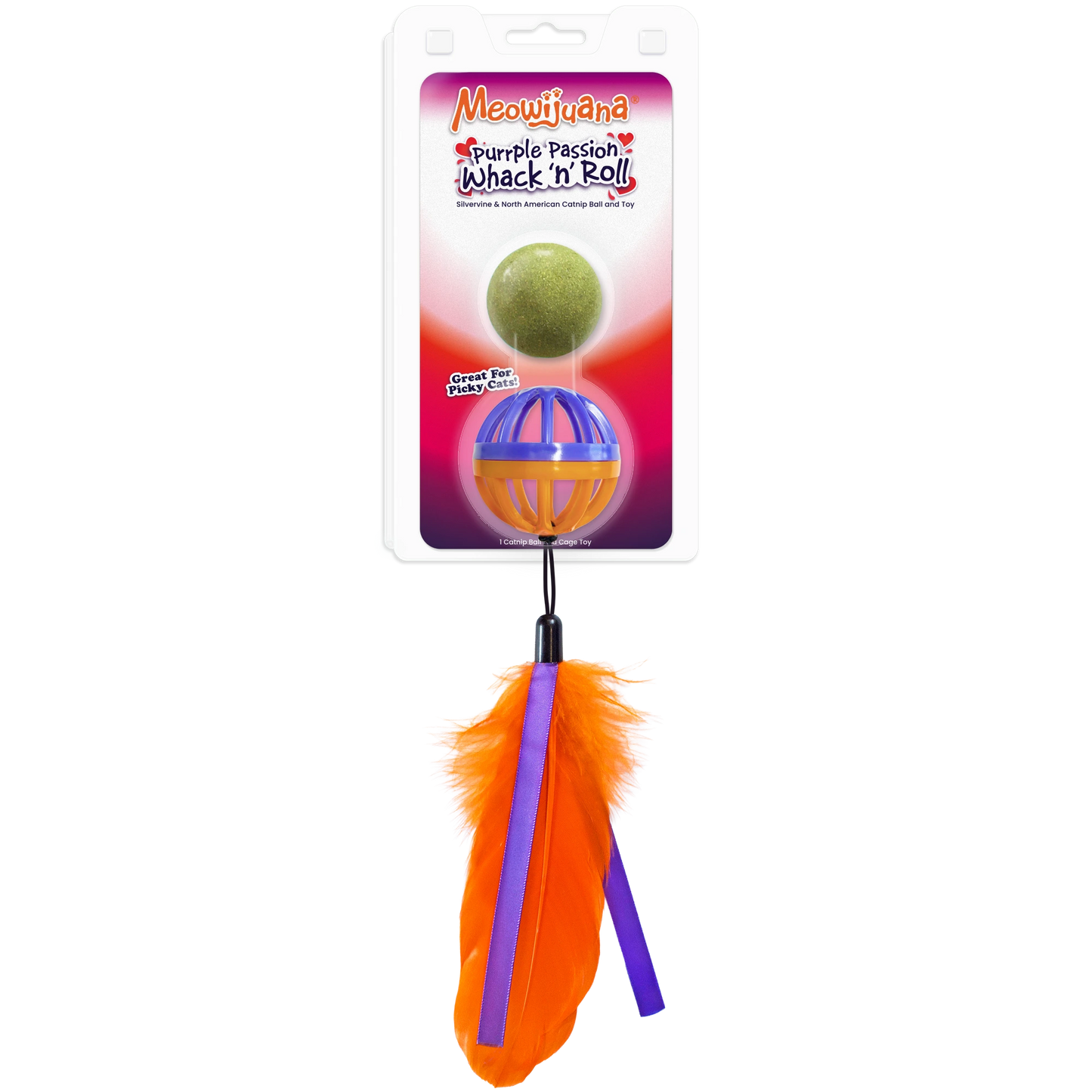 Meowijuana® Whack n Roll Purrple Passion Catnip Ball /w Cage