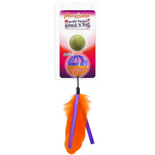 Meowijuana® Whack n Roll Purrple Passion Catnip Ball /w Cage
