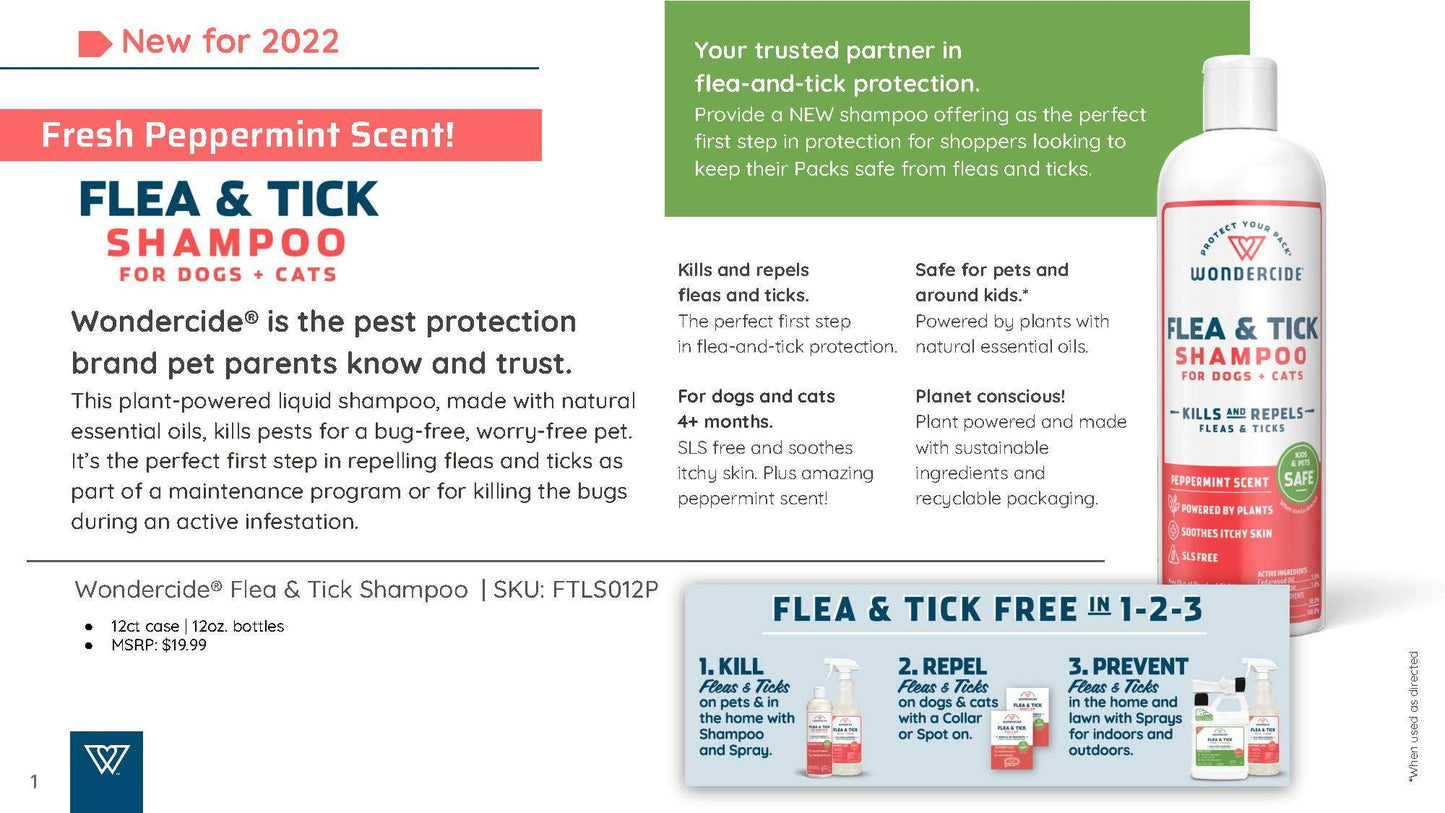 Wondercide Flea & Tick Shampoo for Dogs+Cats-12oz Peppermint