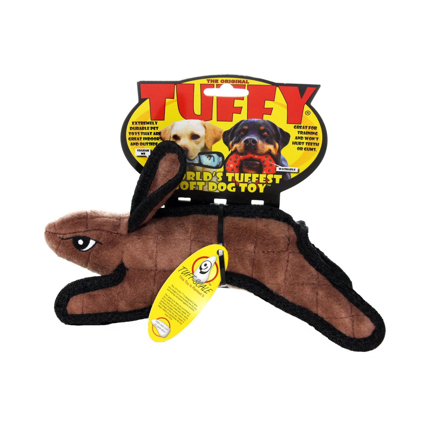 Tuffy Jr Barnyard Rabbit - Brown, Durable, Squeaky Dog Toy