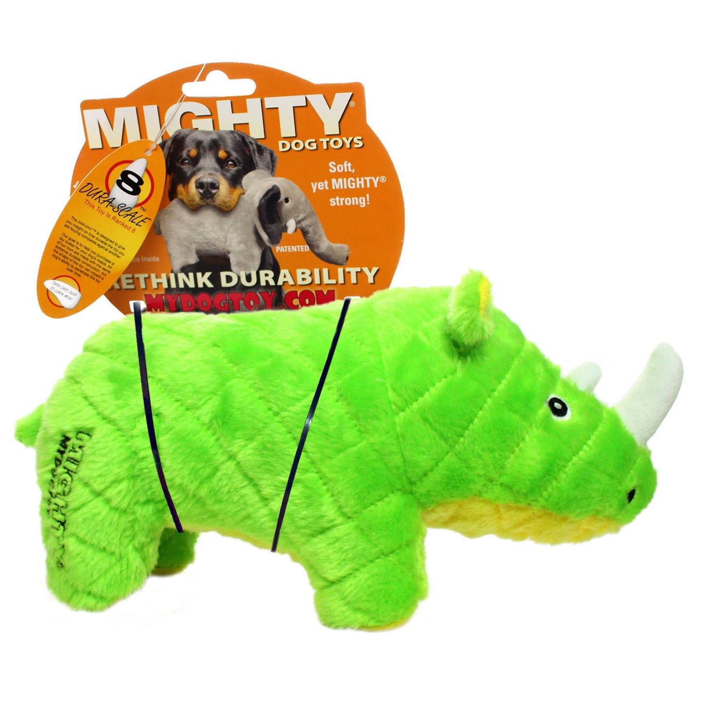 Mighty Safari Rhinoceros - Green, Plush, Squeaky Dog Toy